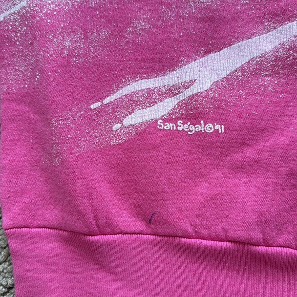 Vintage 1991 San Segal Pink White Nature Printed Graphic Crewneck Sweatshirt - Picture 3 of 6